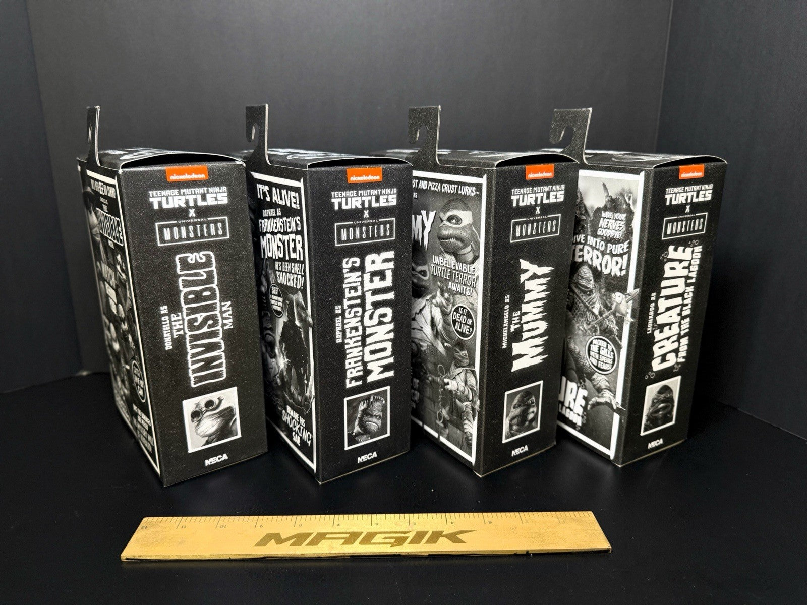 Neca Teenage Mutant Ninja Turtles X Universal Monsters Set of 4 BLACK WHITE NIB