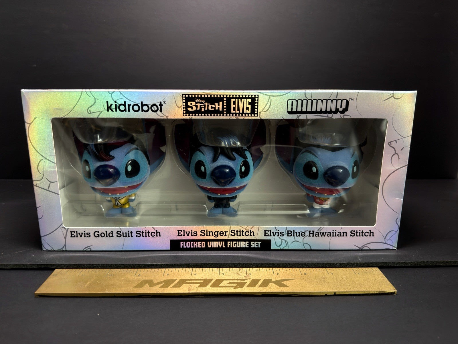 2024 Kidrobot x Disney Stitch x Elvis Bhunny Flocked 4" Vinyl Figure Set